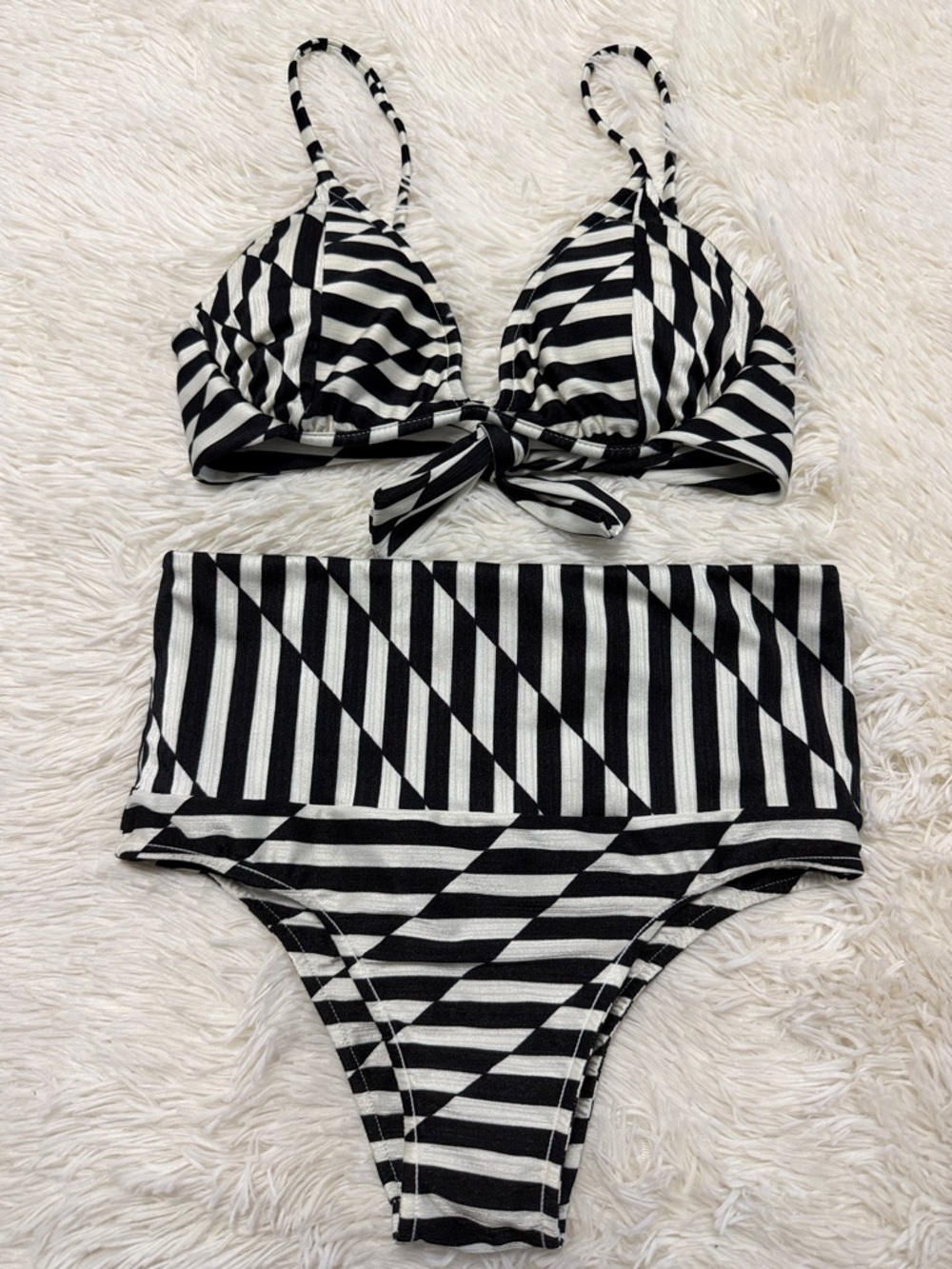 Salinas Black and White High-Waist Stripe Bikini Bottom - NO Size Tag